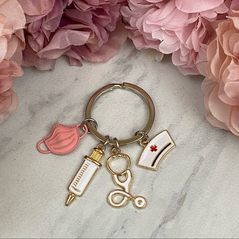 Nurses Keychain with Stethoscope, Nurses Cap & Pink Face Mask - Picture 5 of 16